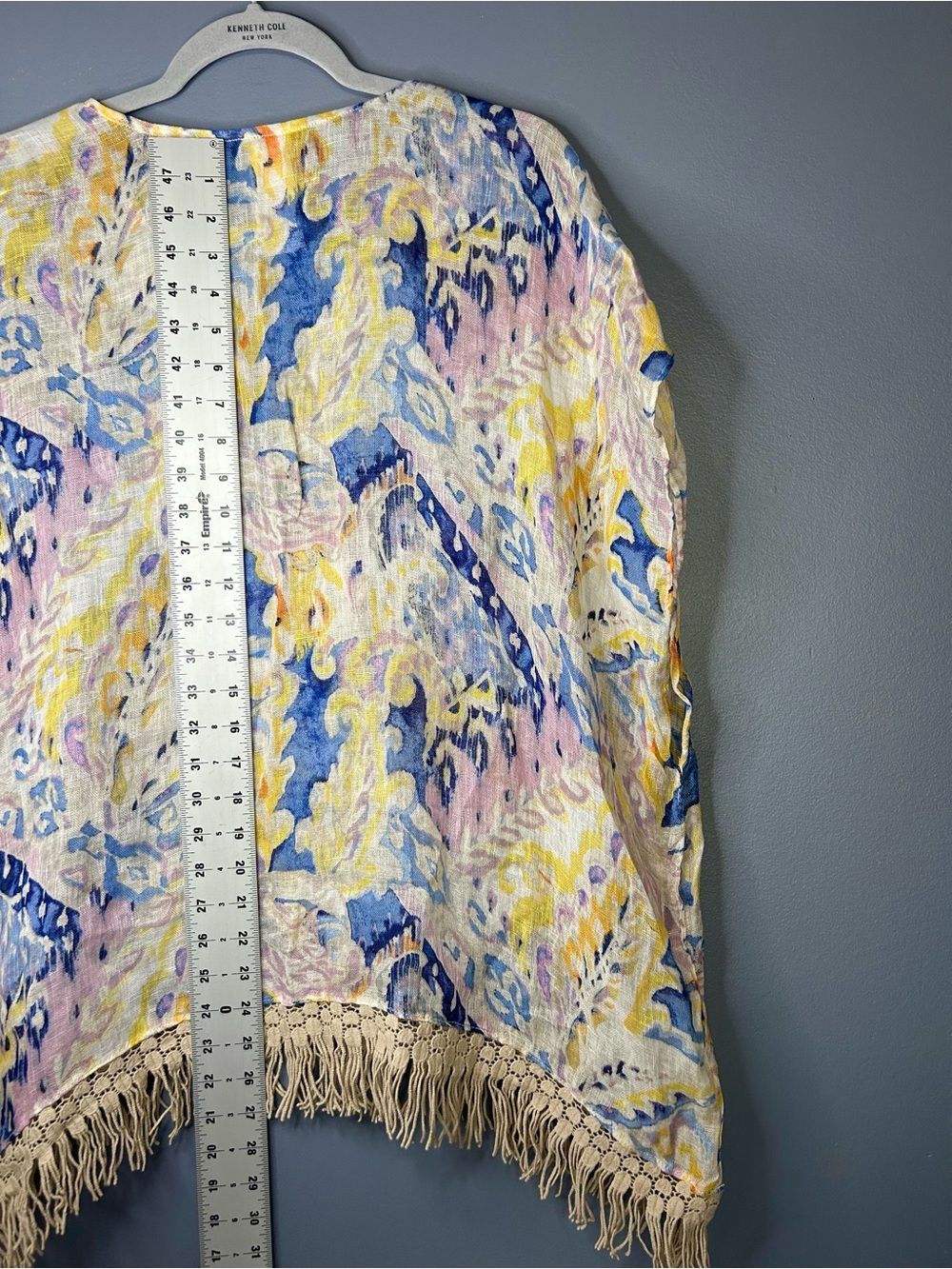 Chicos Tunic Blouse S/M Multicolor Sheer Linen Fringe Poncho Beachy Boho Top - Picture 5 of 10